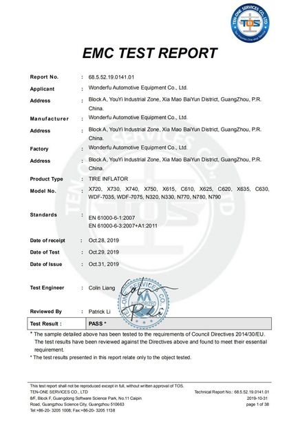 CHINA Guangzhou Wonderfu Automotive Equipment Co., Ltd zertifizierungen